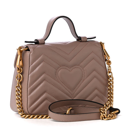 Gucci Calfskin Matelasse Mini GG Marmont Top Handle Shoulder Bag Porcelain Rose 3 of 5