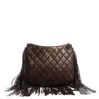 Chanel Calfskin Into The Fringe Hobo Brown 1 of 9