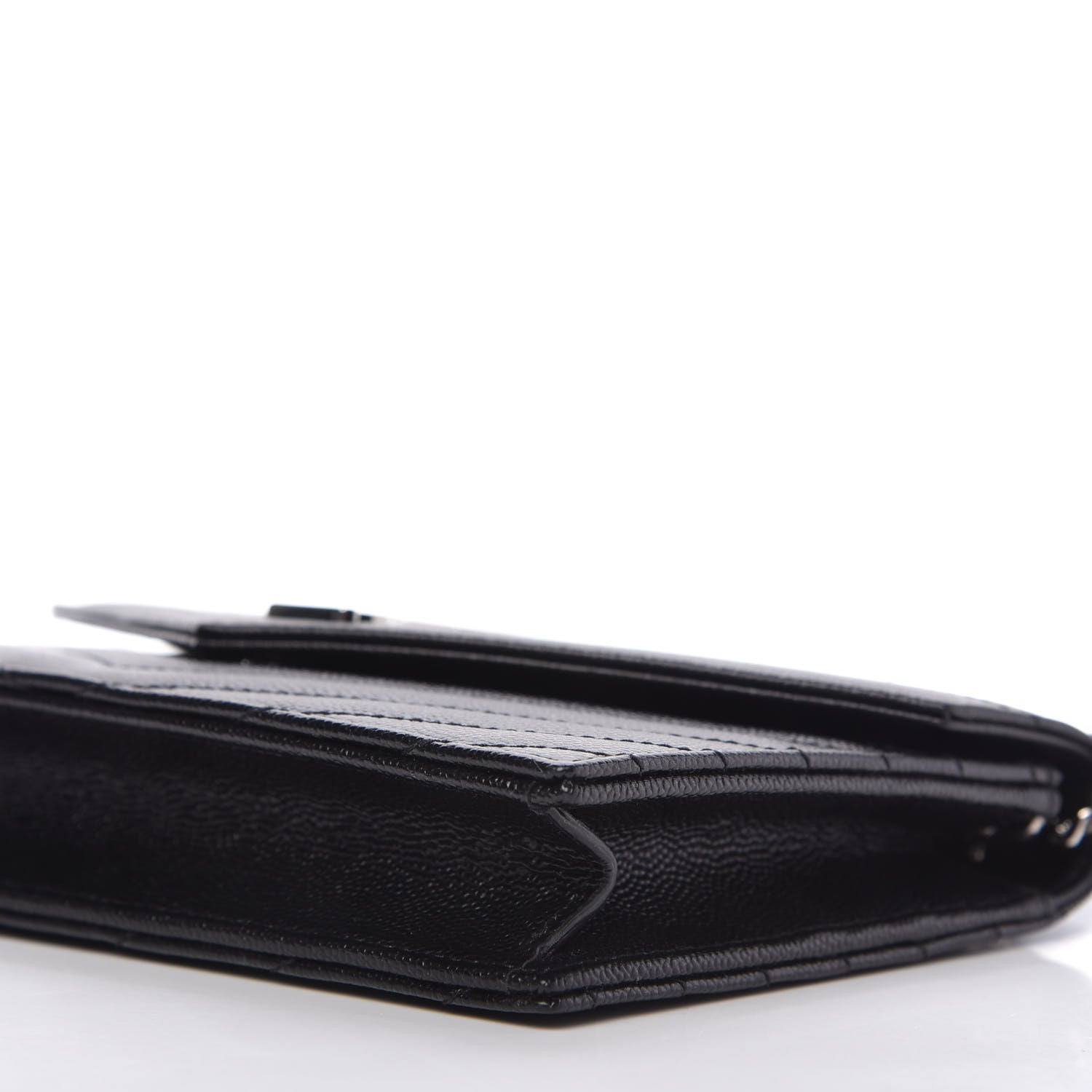 Saint Laurent Grain De Poudre Matelasse Chevron Monogram Envelope Chain Wallet Black 7 of 11