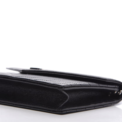 Saint Laurent Grain De Poudre Matelasse Chevron Monogram Envelope Chain Wallet Black 7 of 11