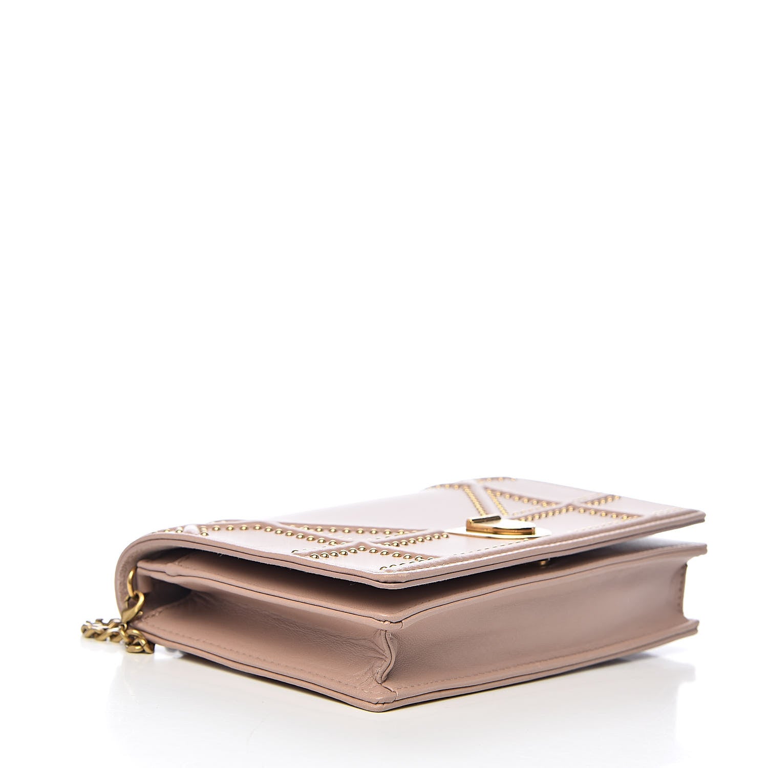 Christian Dior Calfskin Studded Diorama Wallet on Chain Pouch Nude 4 of 10