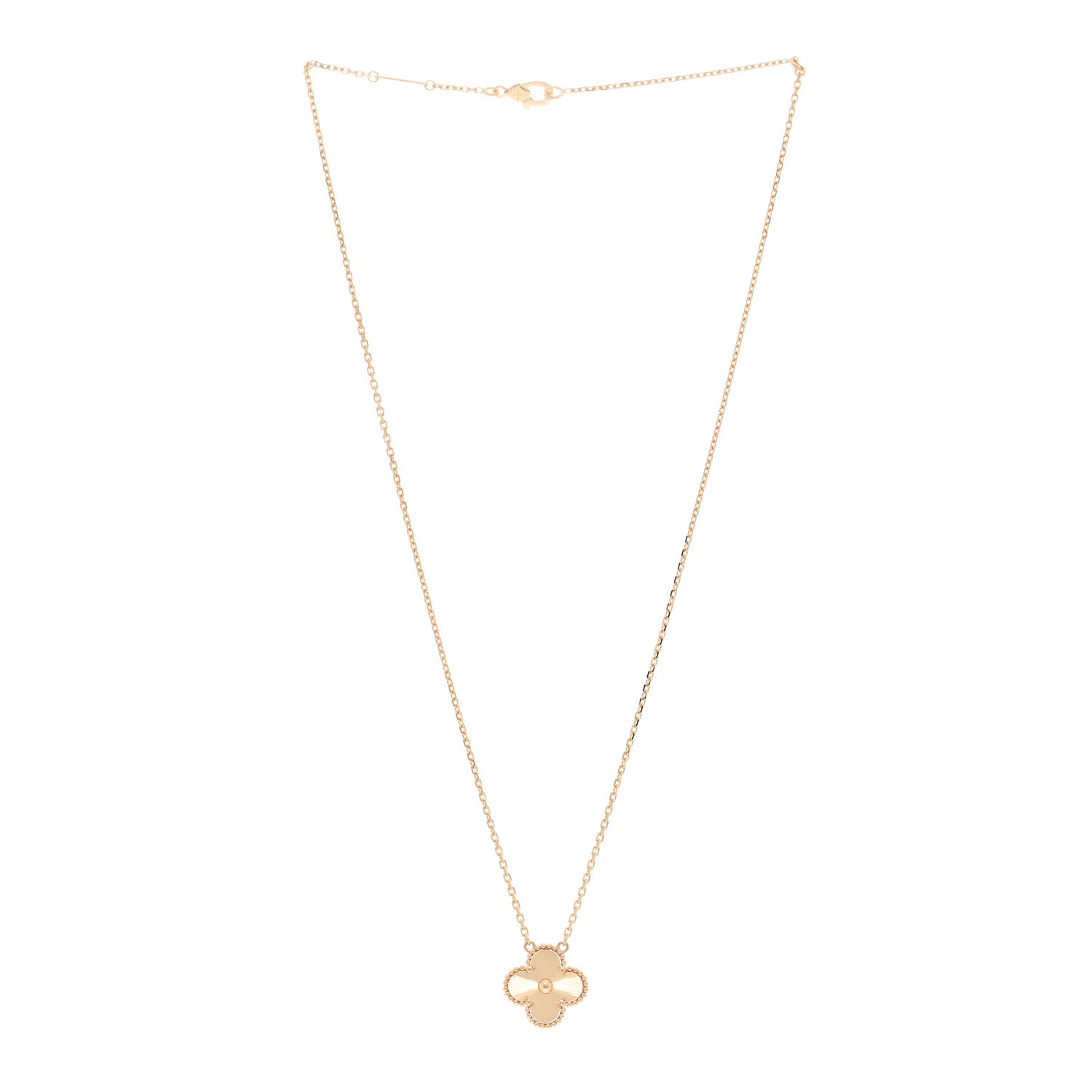 Van Cleef & Arpels 18K Yellow Gold Guilloche Vintage Alhambra Pendant Necklace 3 of 5