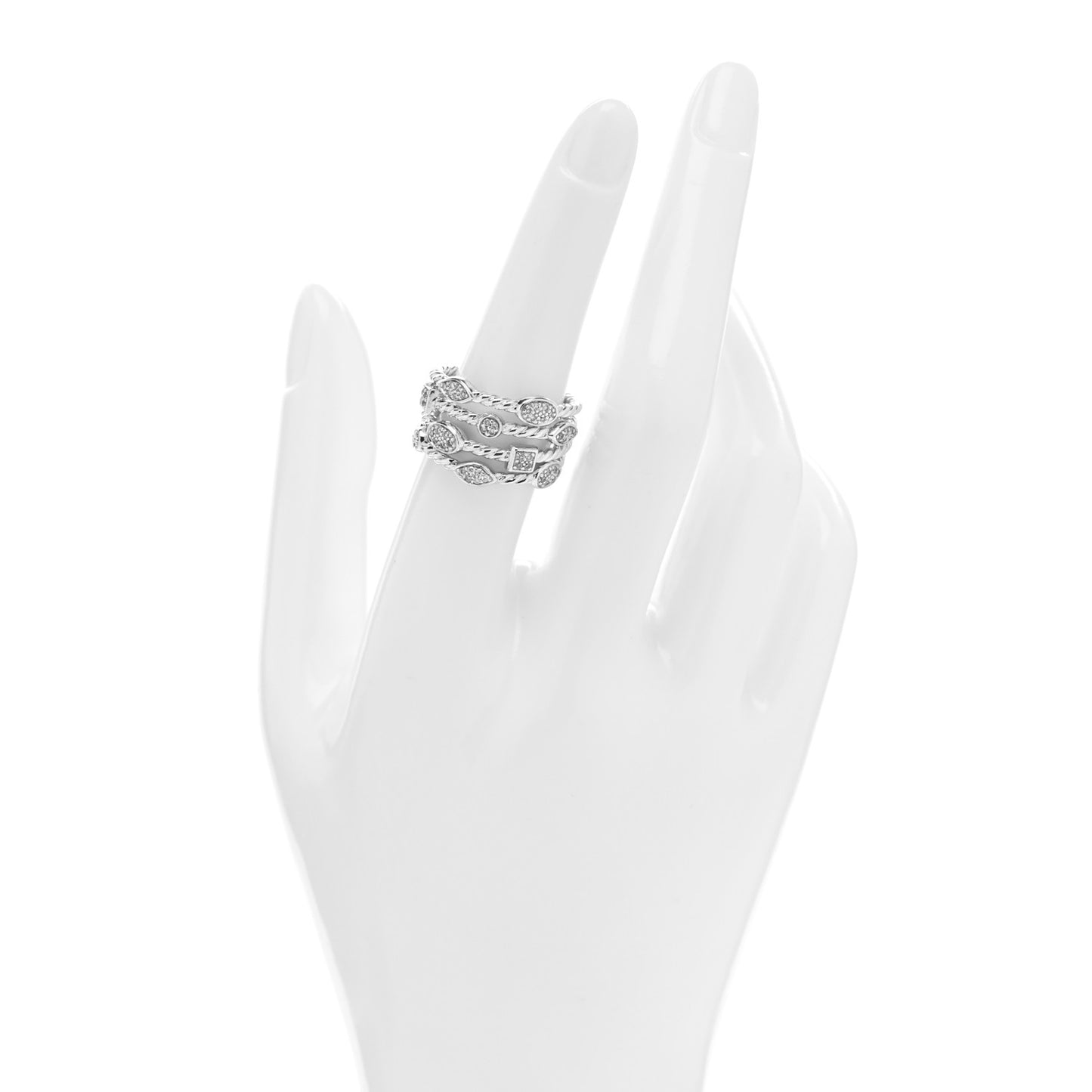 Sterling Silver Diamond Confetti 4 Row Ring 54 6.75