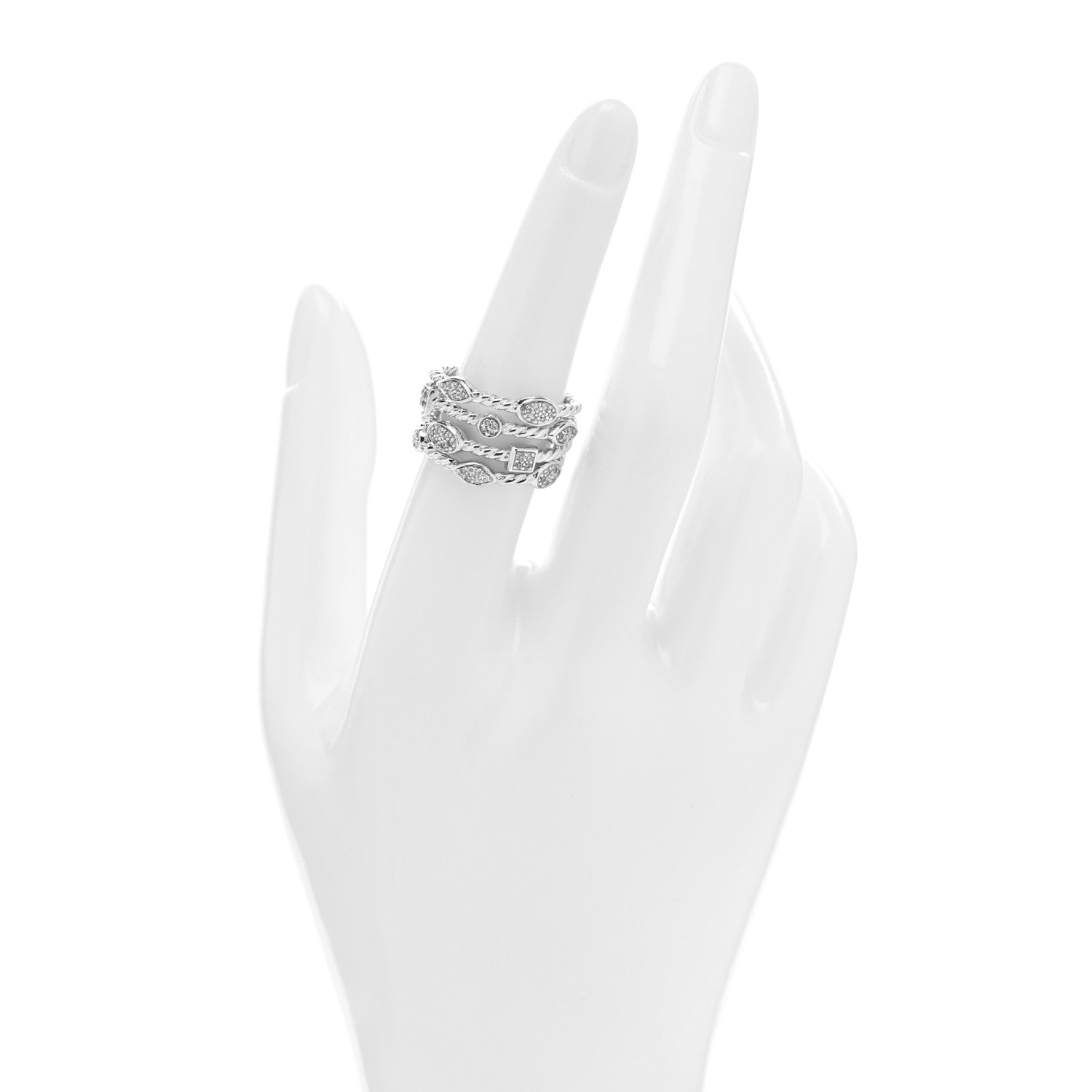 David Yurman Sterling Silver Diamond Confetti 4 Row Ring 54 6.75 2 of 4