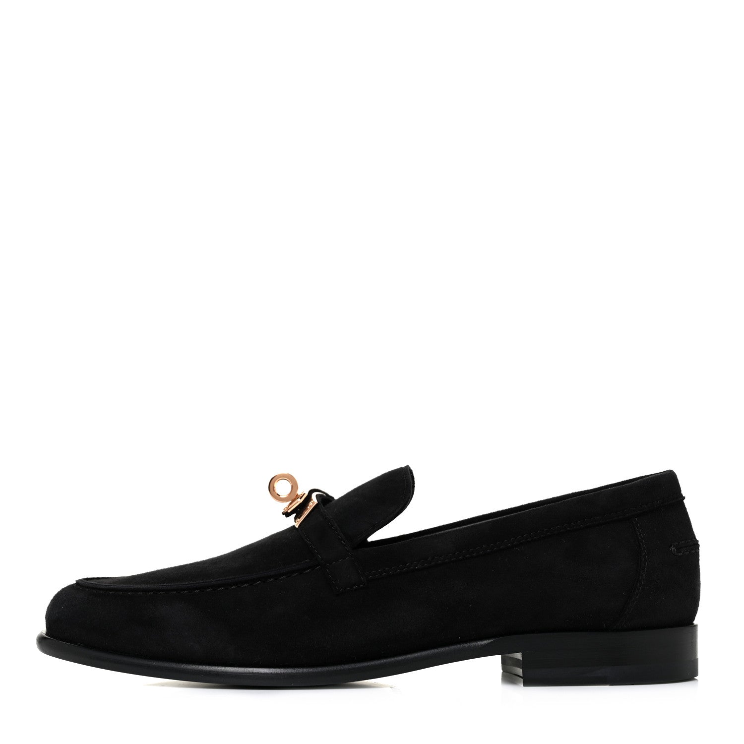 Hermes Suede Goatskin Womens Destin Loafer 37 Black 1 of 8