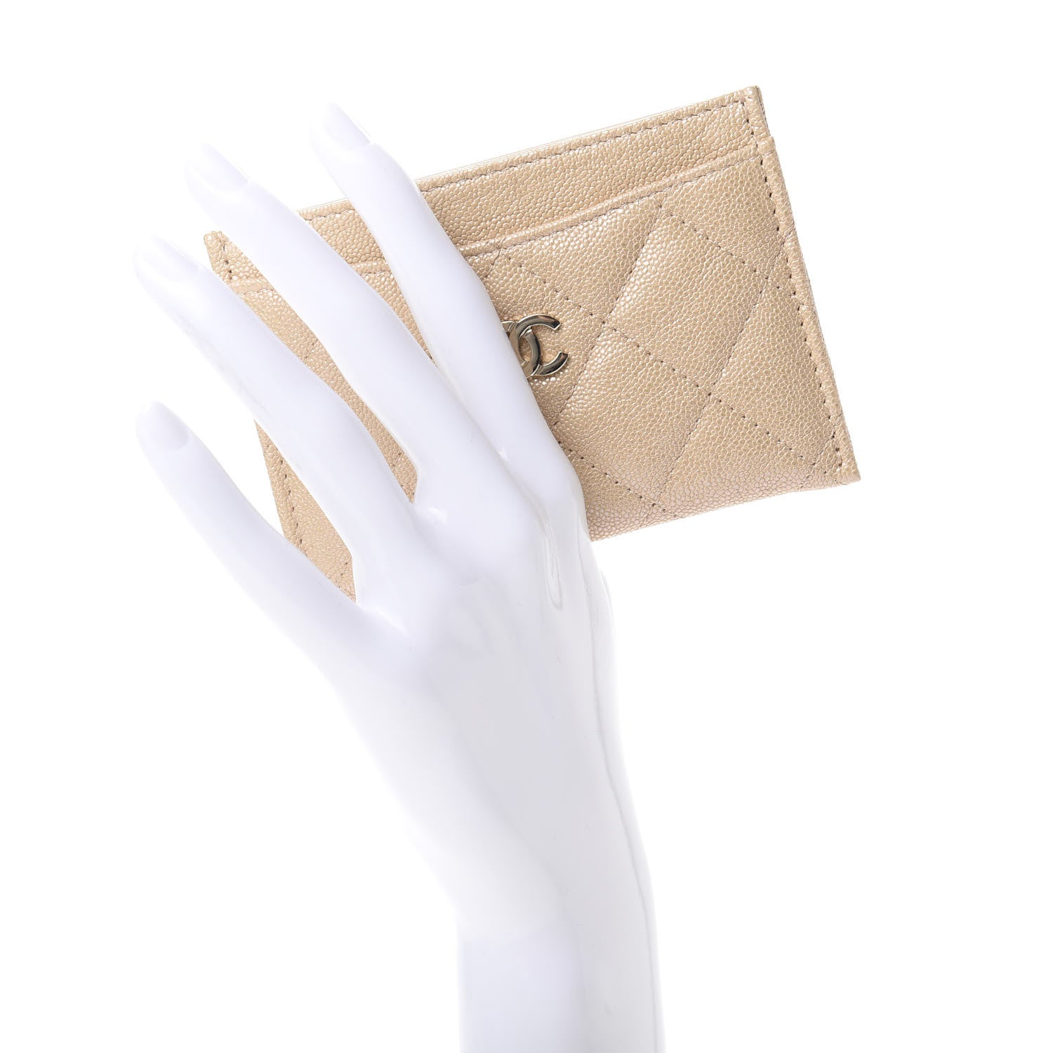 Chanel Iridescent Caviar Quilted Card Holder Beige 2 of 10