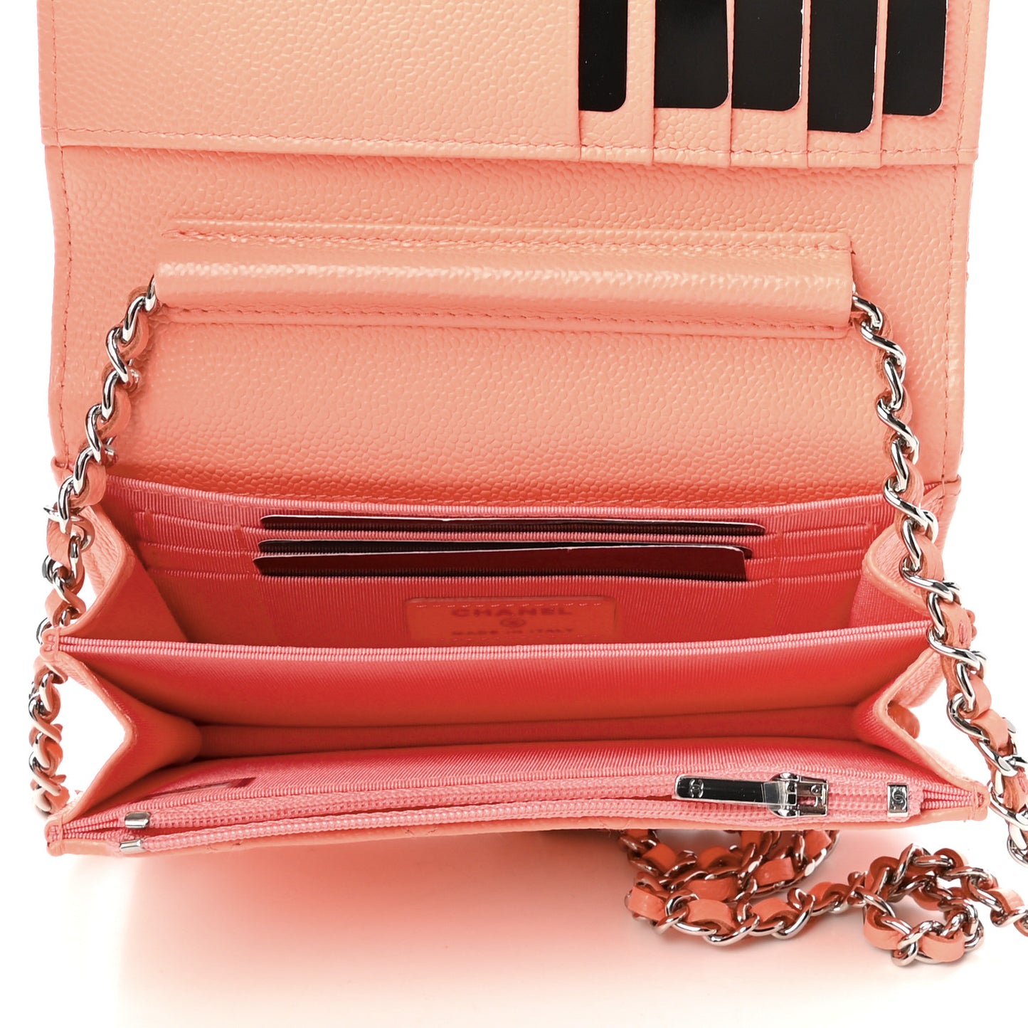 Caviar Quilted Mini Wallet On Chain WOC Coral