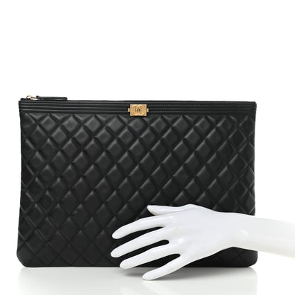 Chanel Lambskin Quilted Large Boy Zip Pouch Black 2 of 8