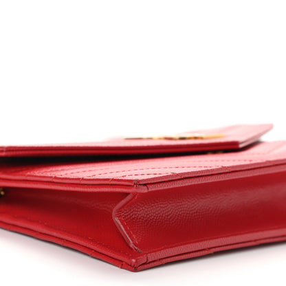 Saint Laurent Grain De Poudre Matelasse Chevron Monogram Envelope Chain Wallet New Red 8 of 11