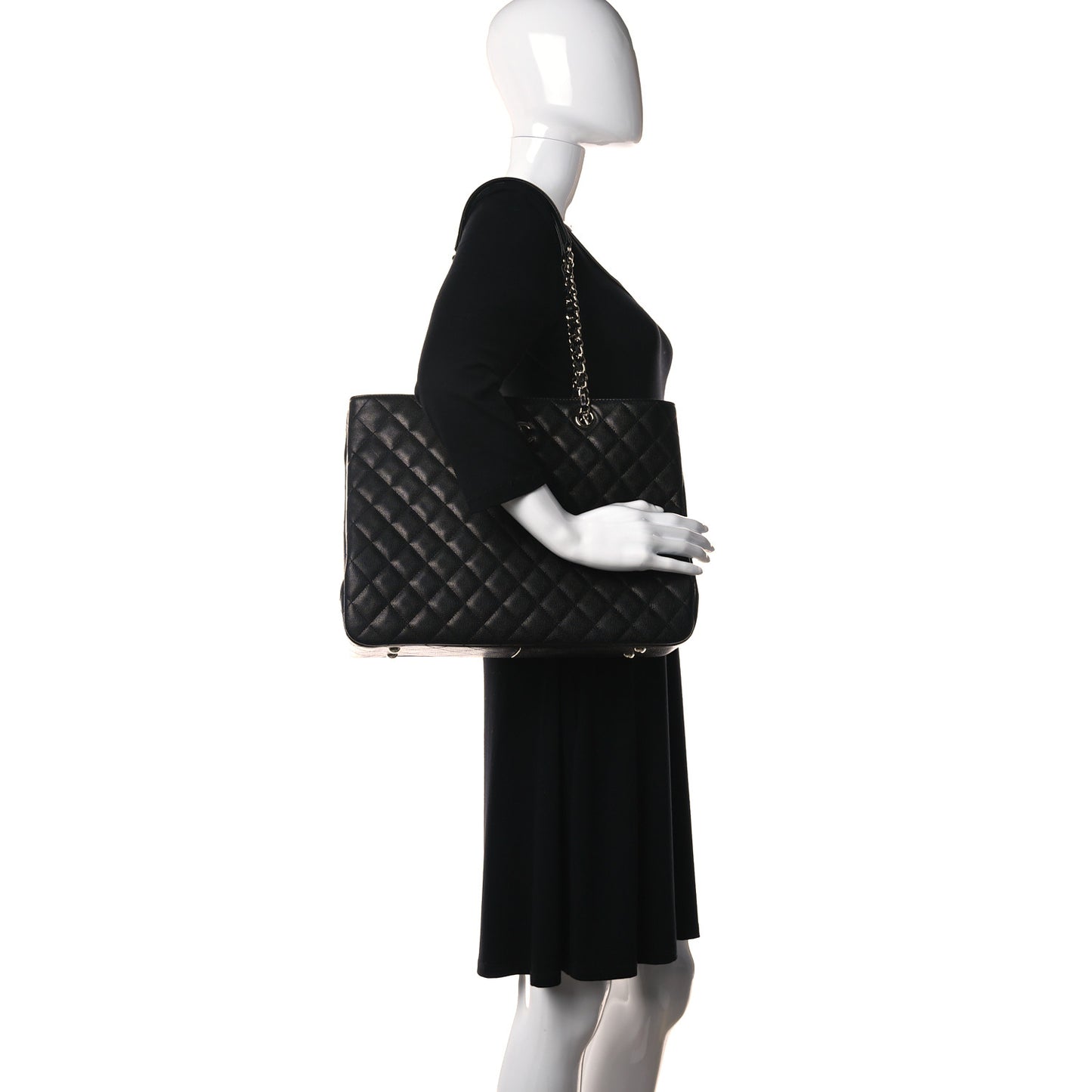 Caviar Quilted Large Shopping Tote Black