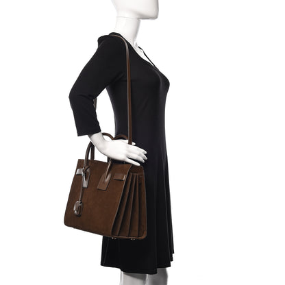 Saint Laurent Suede Calfskin Small Sac De Jour Military Brown 1 of 9