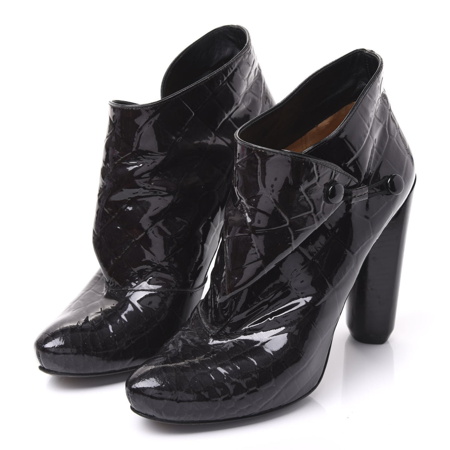 Crocodile Embossed Patent Calfskin Delft Cornelia Ankle Boots 36.5 Black