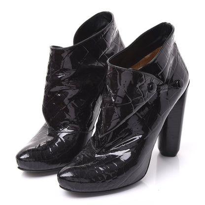 Louis Vuitton Crocodile Embossed Patent Calfskin Delft Cornelia Ankle Boots 36.5 Black 2 of 8