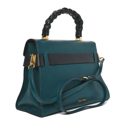 Miu Miu Goatskin Madras Click Top Handle Petrolio Black 3 of 9