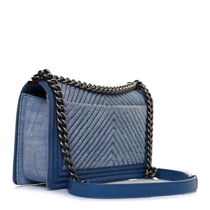 Chanel Denim Chevron Quilted Medium Boy Flap Blue 3 of 11