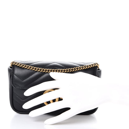Gucci Calfskin Matelasse Super Mini GG Marmont Shoulder Bag Black 3 of 9
