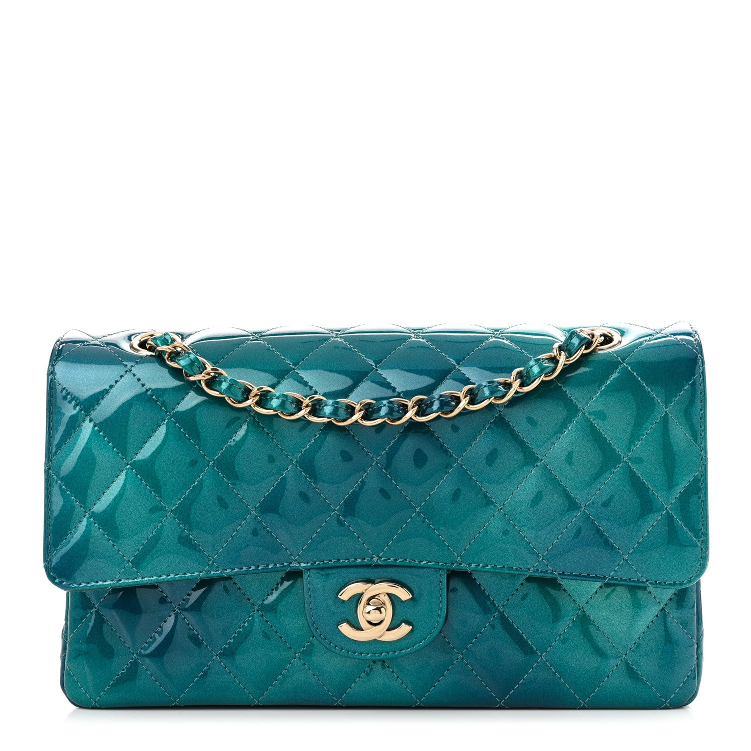 Chanel Shaded Patent Calfskin Quilted Medium Double Flap Green Blue 1 of 11