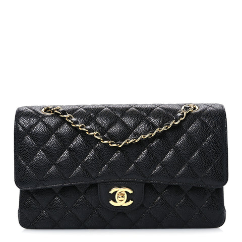 Caviar Quilted Medium Double Flap Black