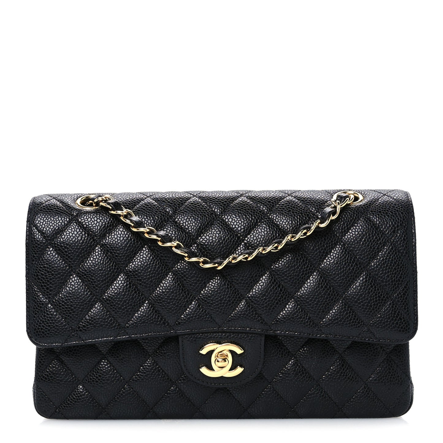 Caviar Quilted Medium Double Flap Black