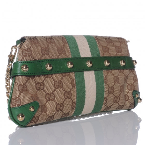 Gucci Monogram Web Small Horsebit Chain Clutch Green 3 of 7