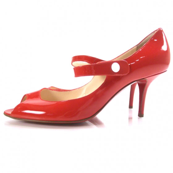 Christian Louboutin Patent Mary Jane Peep Toes 39 Red 2 of 6