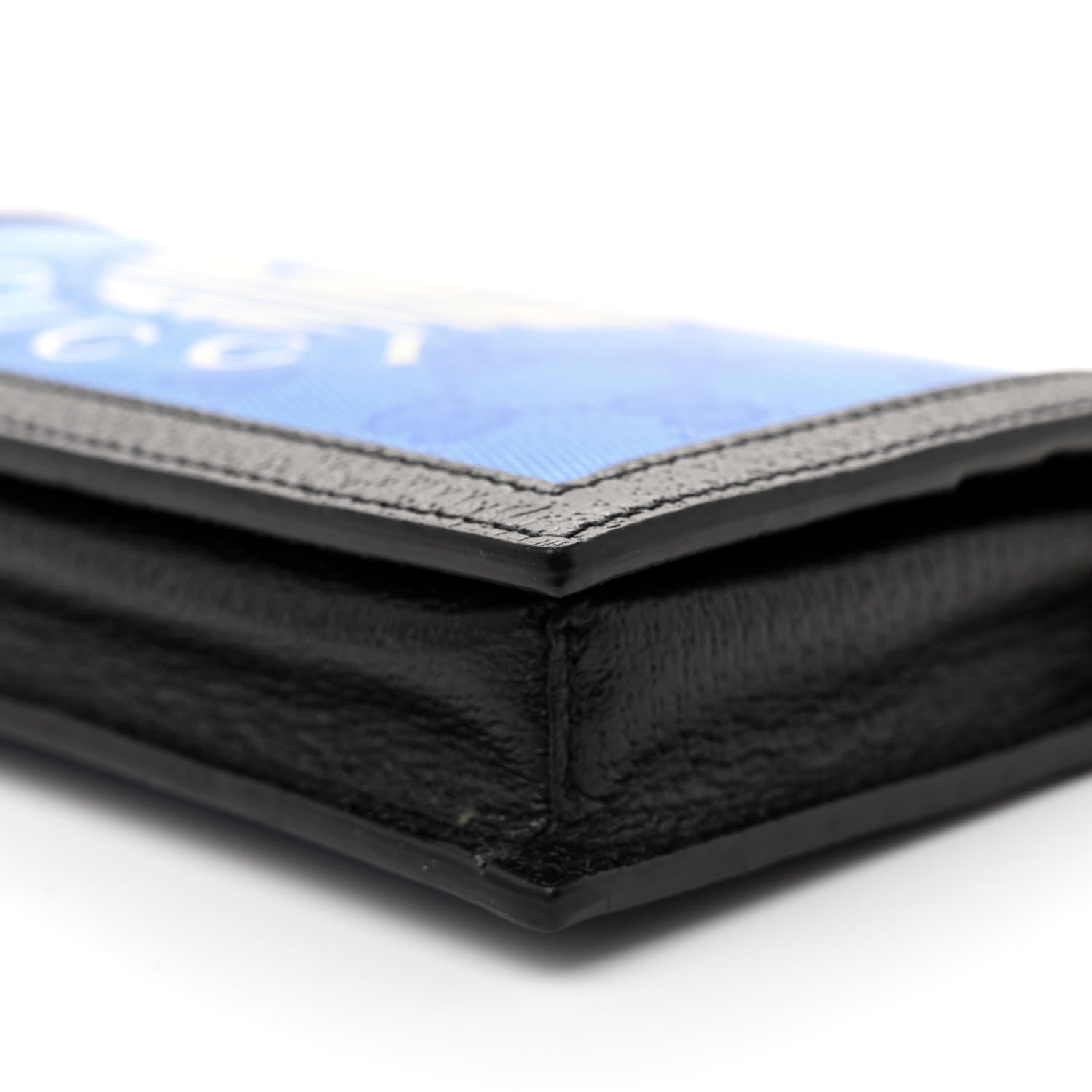 Gucci X ADIDAS Monogram Textured Dollar Calfskin Trefoil Embossed Wallet On Chain Blue 9 of 11