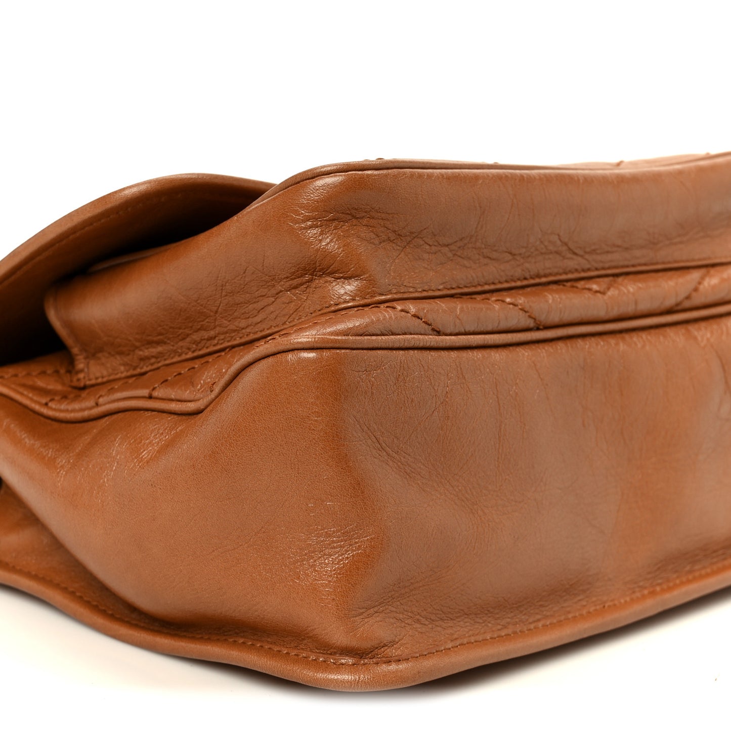 Crinkled Calfskin Matelasse Monogram Medium Niki Chain Satchel Caramel