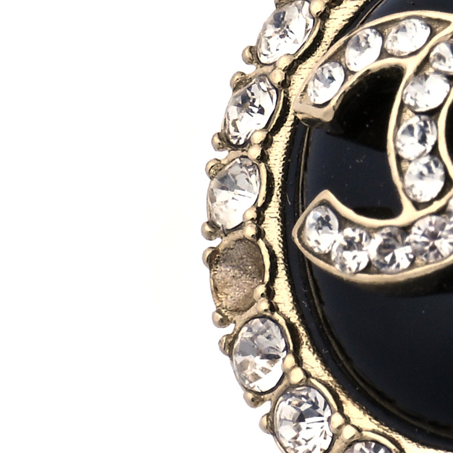 Crystal Enamel CC Round Earrings Light Gold Black