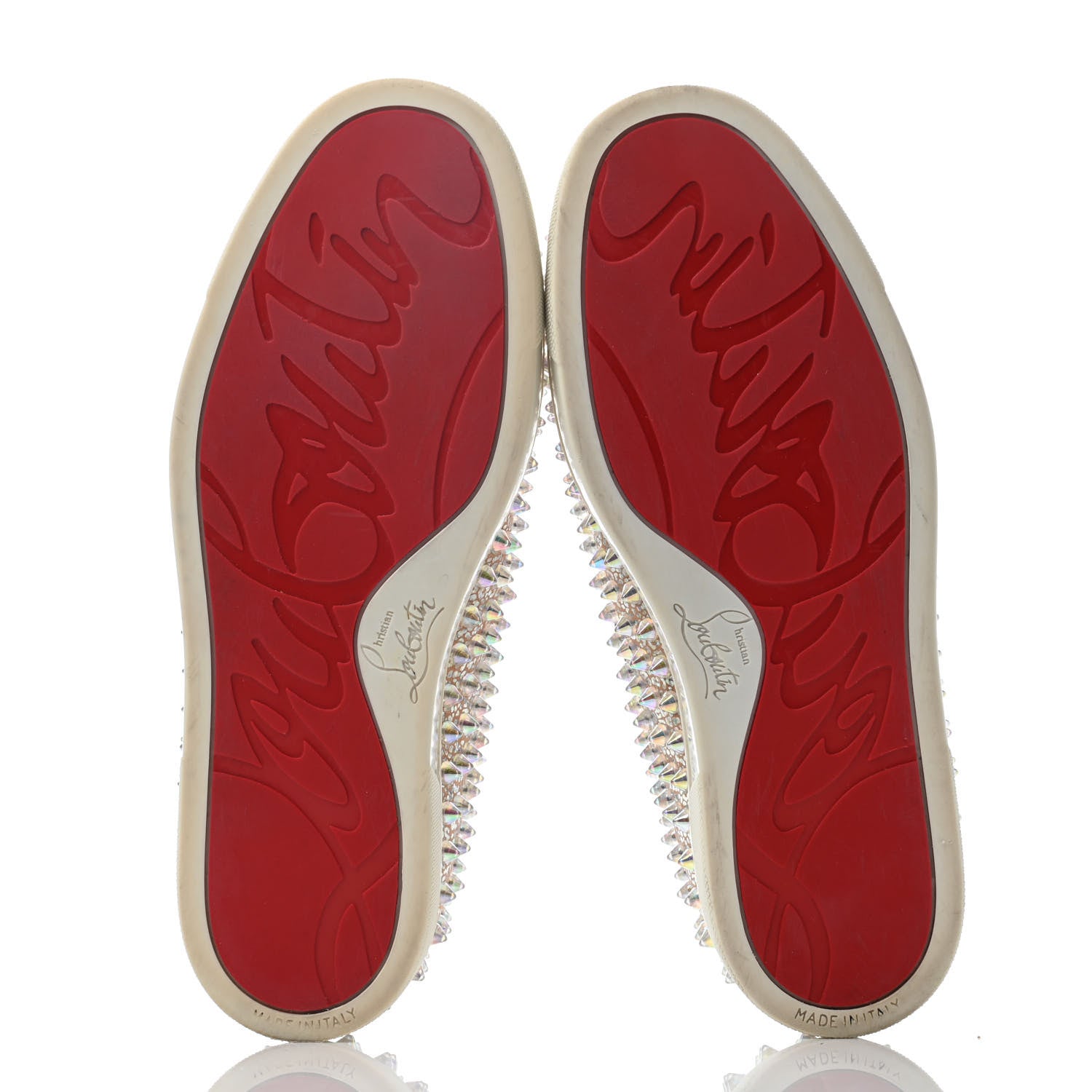Christian Louboutin Glitter Spikes Womens Roller Boat Flat 37.5 Silver 4 of 5