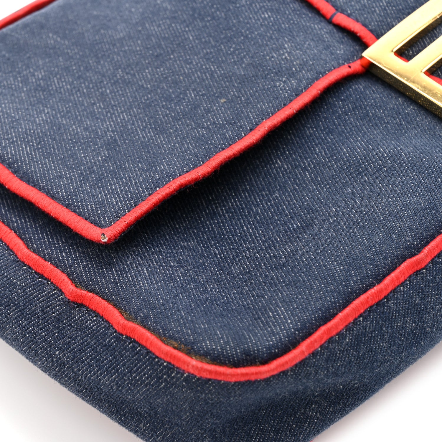 Fendi Denim Large Baguette Blue Rosso 11 of 16