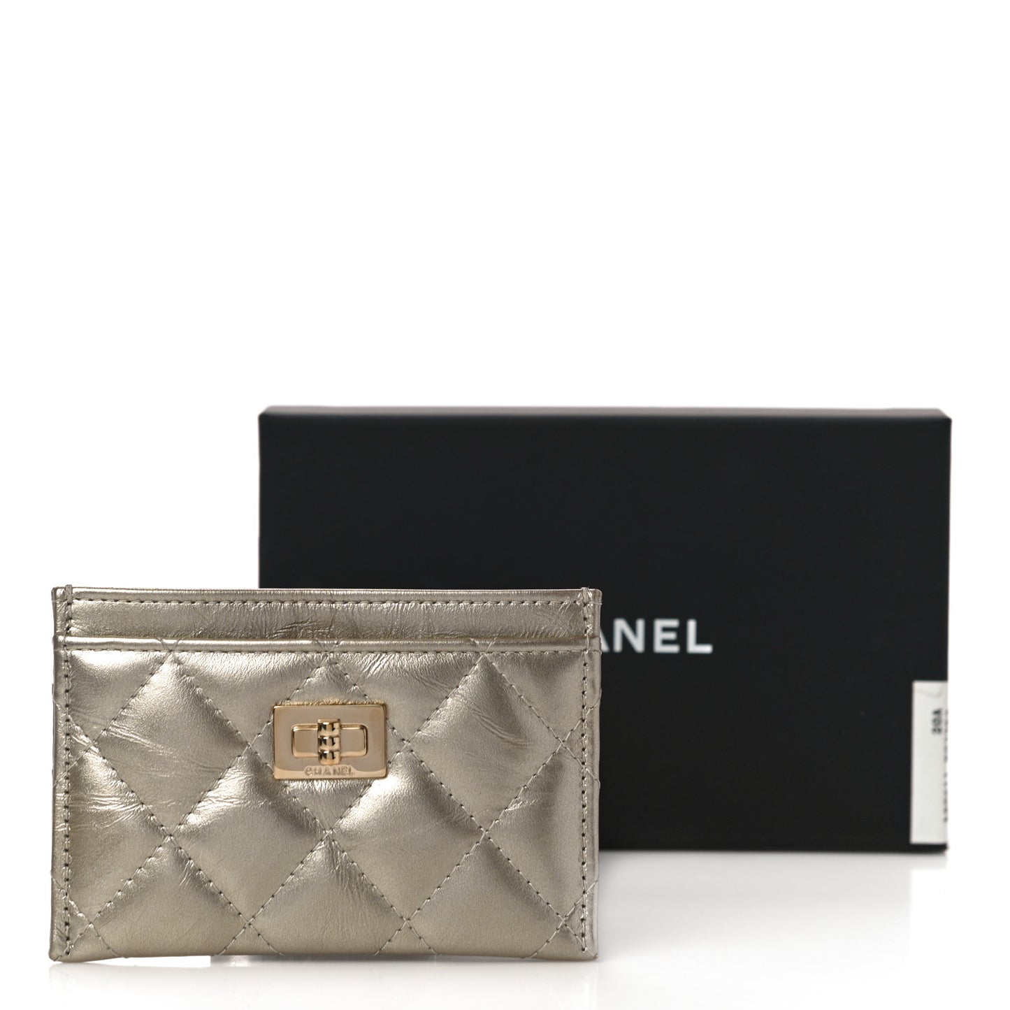 Metallic Aged Calfskin Quilted Reissue Card Holder Light Gold