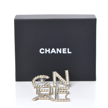 Chanel Crystal Cha-Nel Logo Drop Earrings Gold 5 of 5