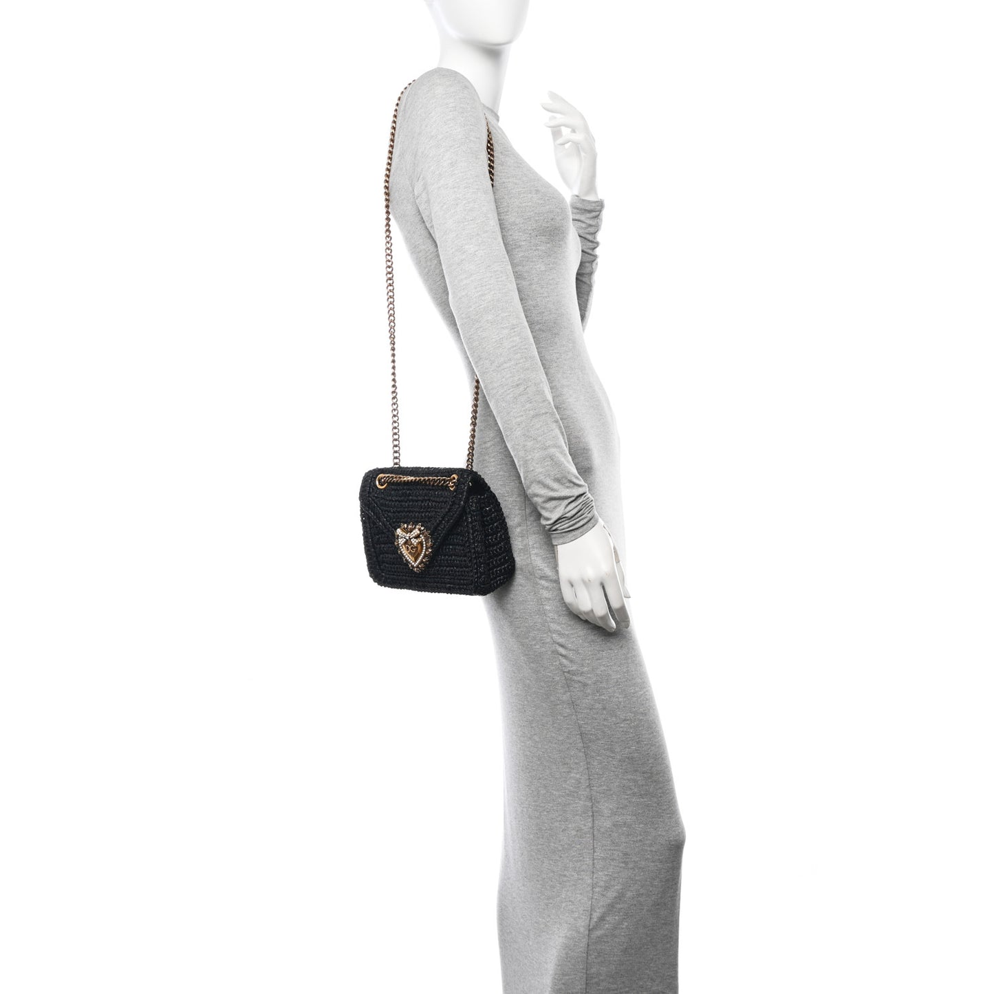 Raffia Woven Devotion Envelope Shoulder Bag Black
