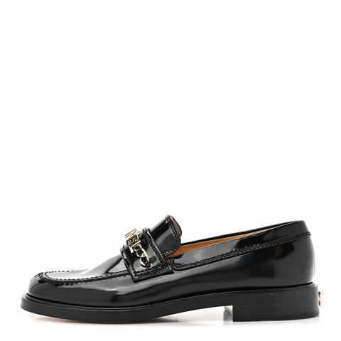 Shiny Calfskin Logo Loafers 39 Black