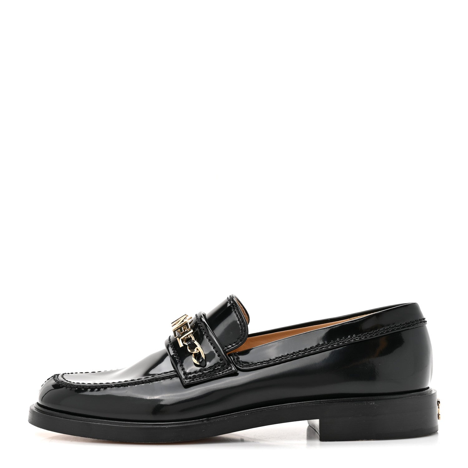 Chanel Shiny Calfskin Logo Loafers 39 Black 1 of 9