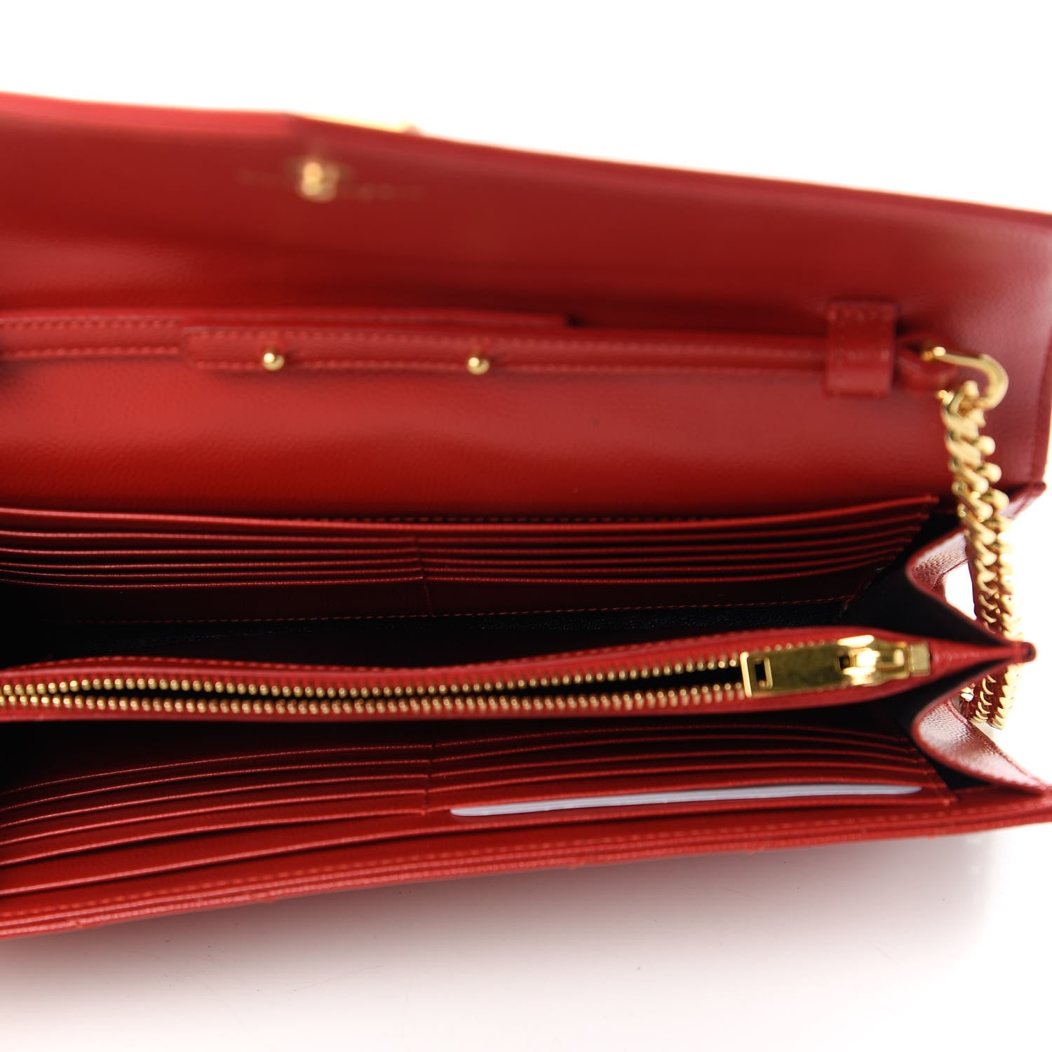Saint Laurent Grain De Poudre Matelasse Chevron Monogram Chain Wallet Red 5 of 11