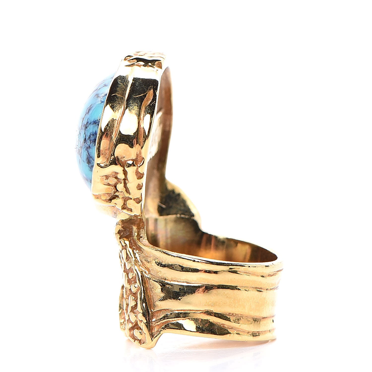 Saint Laurent Glass Cabochon Arty Ovale Ring 7 Gold Turquoise 3 of 5