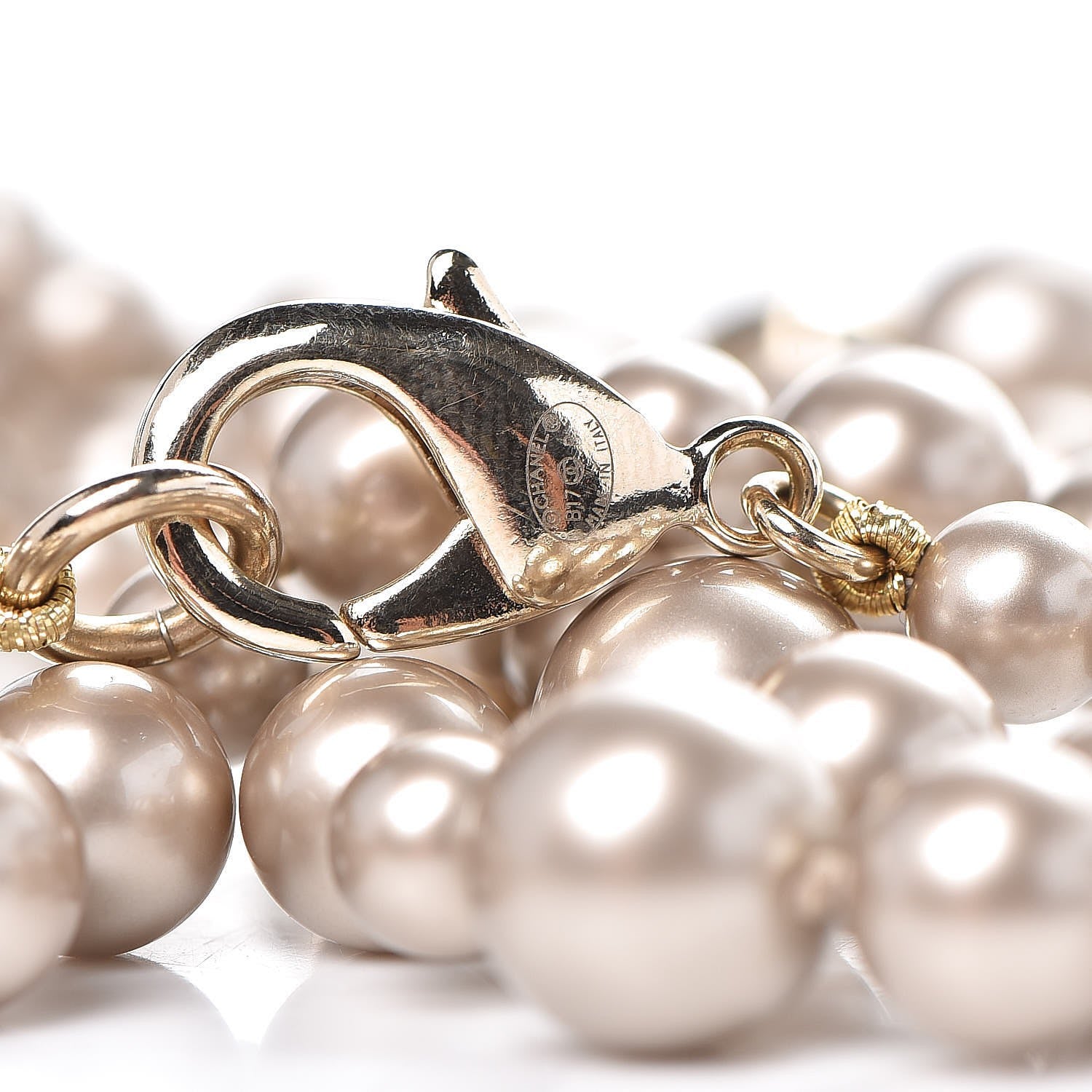 Chanel Pearl CC Long Necklace Gold Pearly Beige 4 of 5