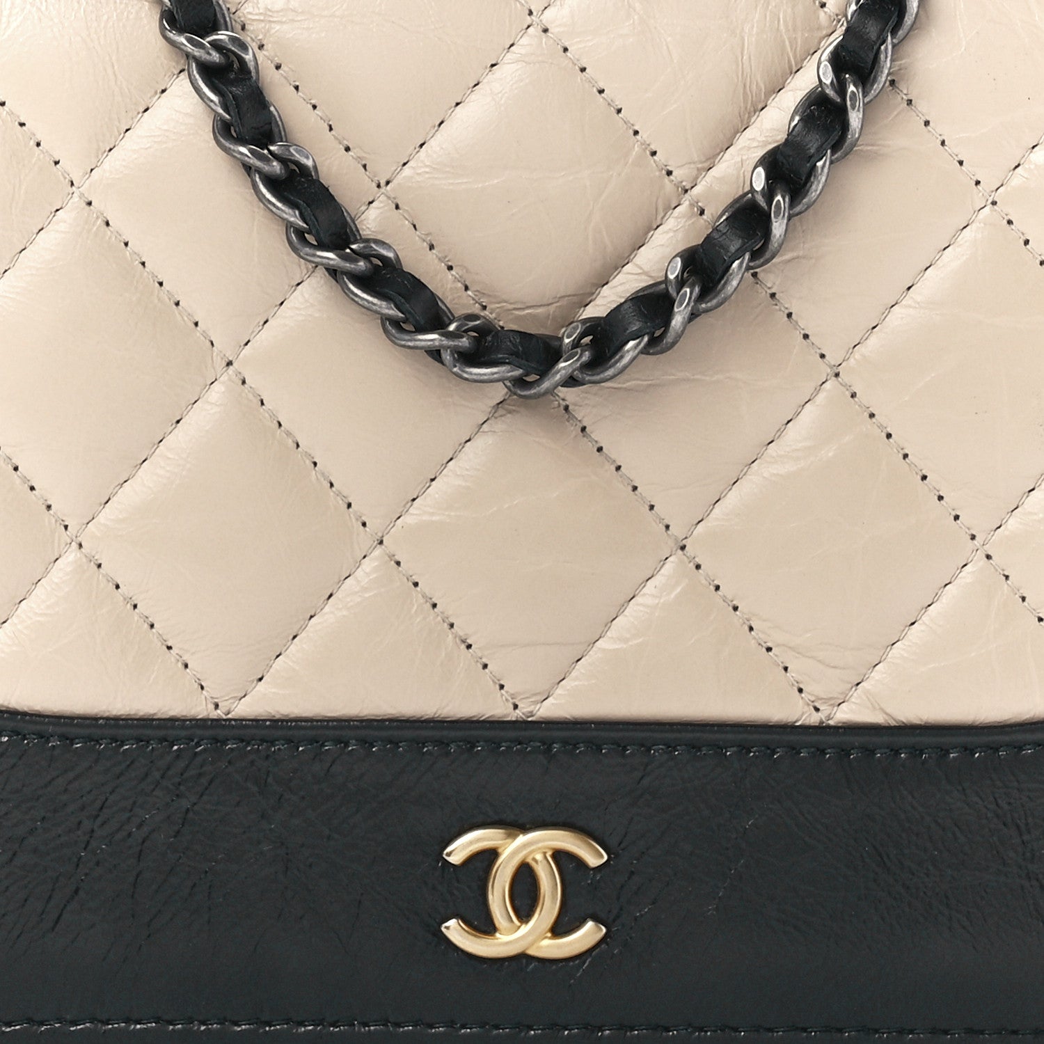 Chanel Aged Calfskin Quilted Gabrielle Wallet On Chain WOC Beige Black 8 of 12