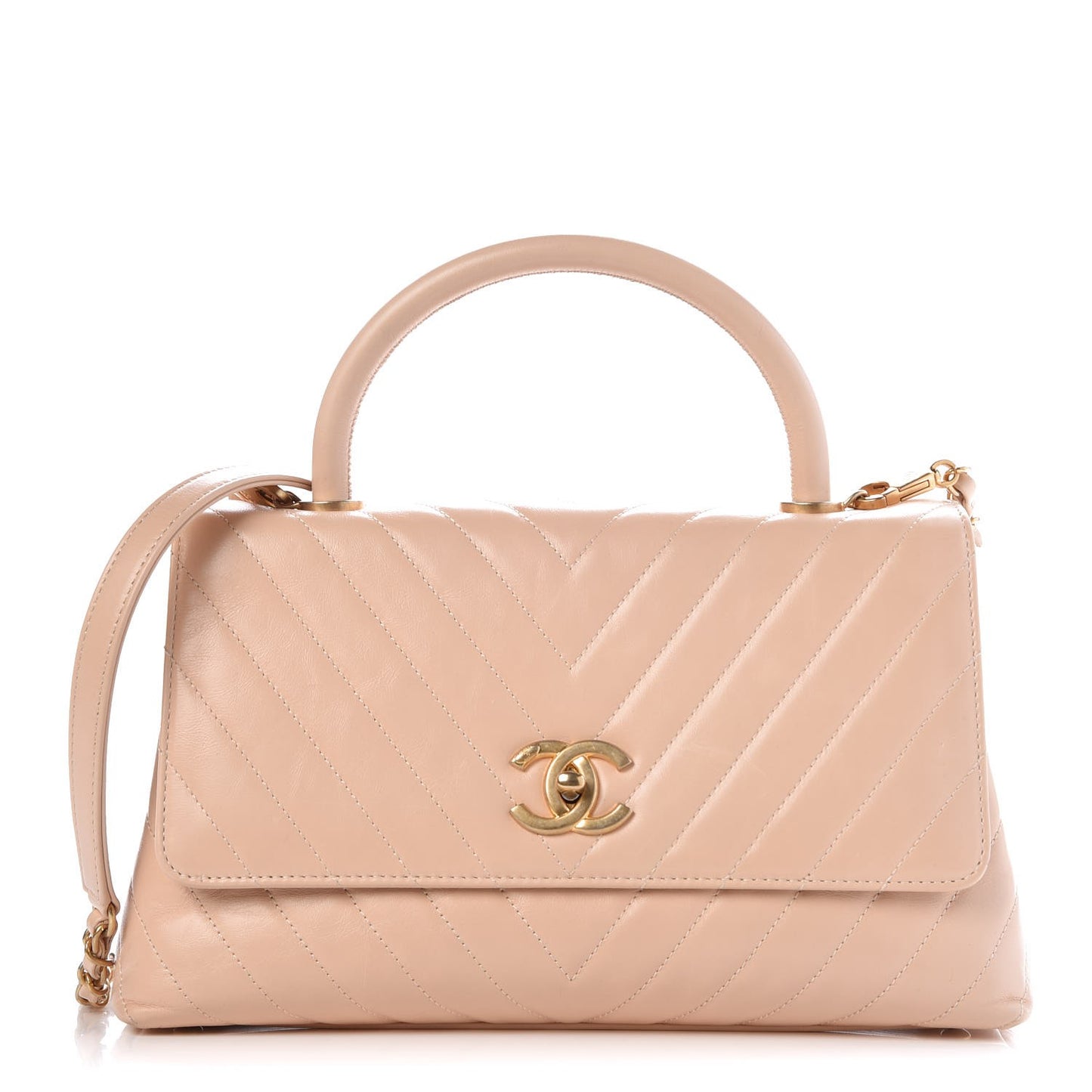 Calfskin Chevron Quilted Small Coco Handle Flap Light Beige