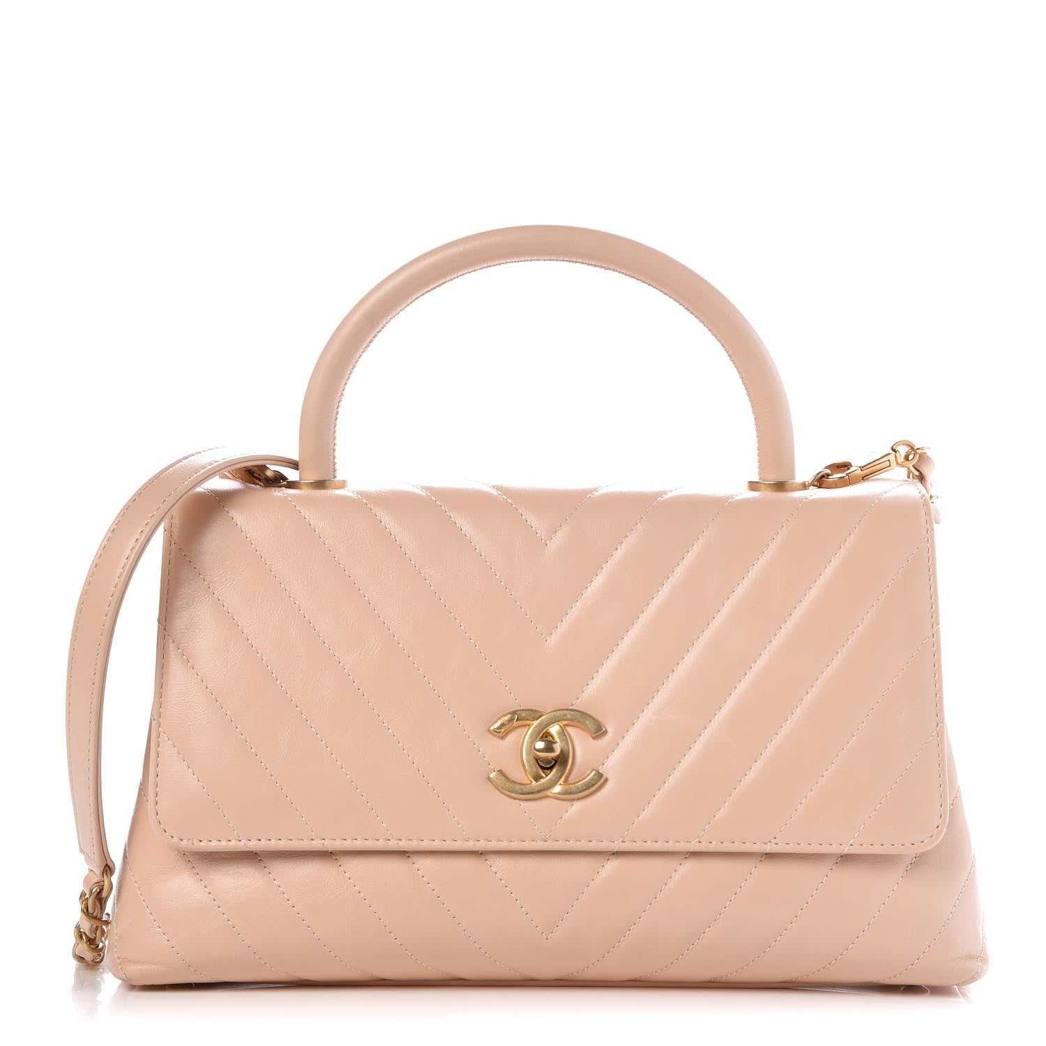 Chanel Calfskin Chevron Quilted Small Coco Handle Flap Light Beige 1 of 13