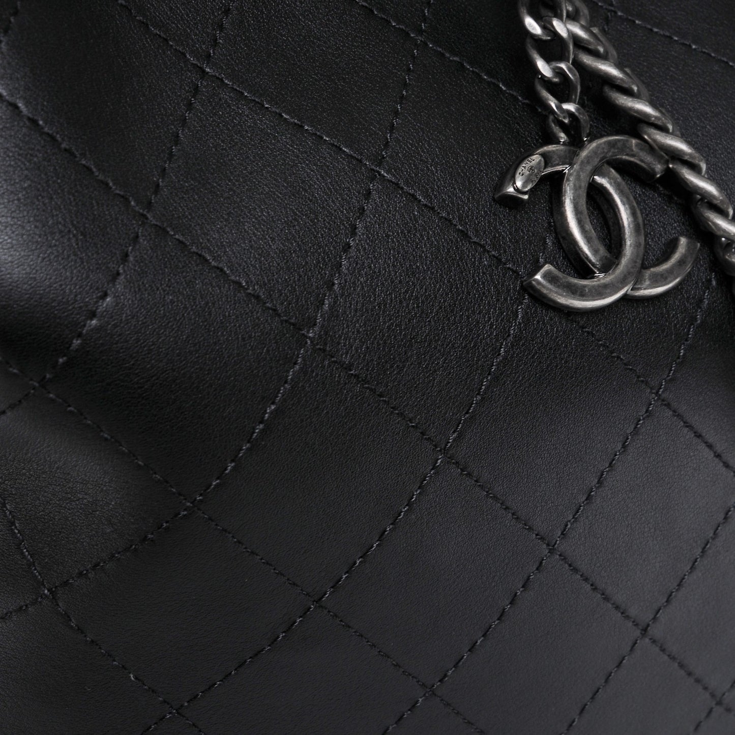 Calfskin Stitched Large Hobo Black