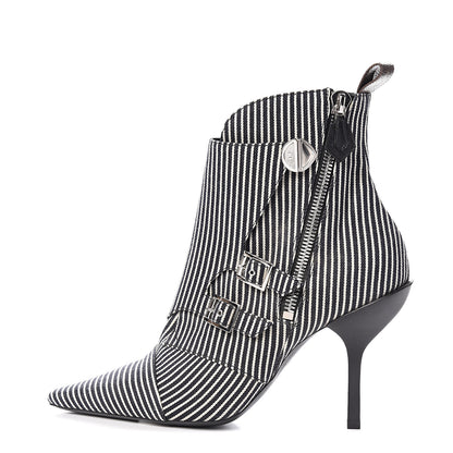 Louis Vuitton Canvas Striped Janet Ankle Boots 41 Black 1 of 8