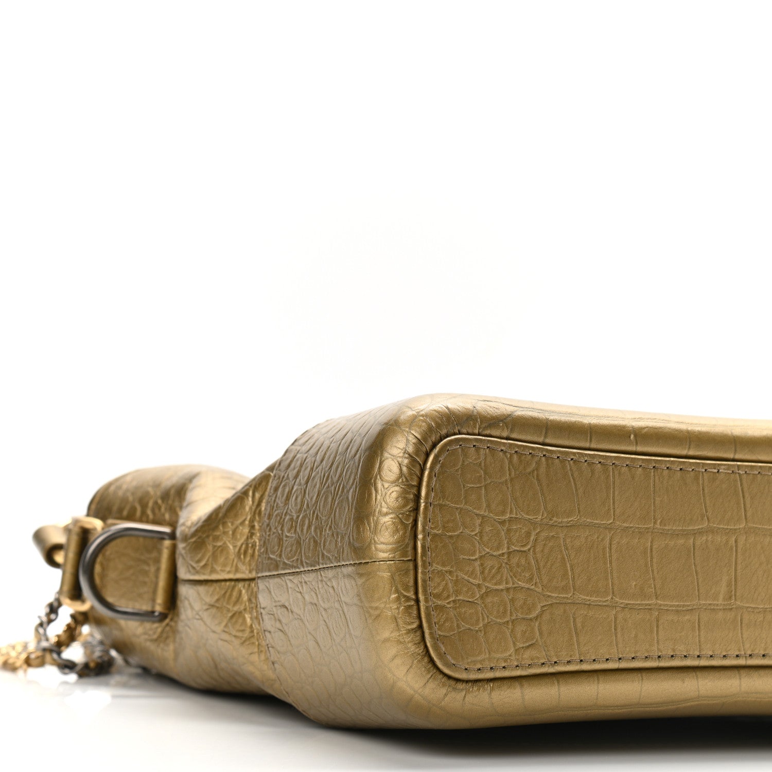 Chanel Metallic Calfskin Crocodile Embossed Medium Gabrielle Cocodile Hobo Gold 9 of 10