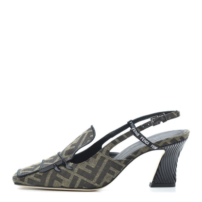 Fendi Jacquard FFreedom Decollete Slingback Square Toe Pumps 38 Tobacco 1 of 7