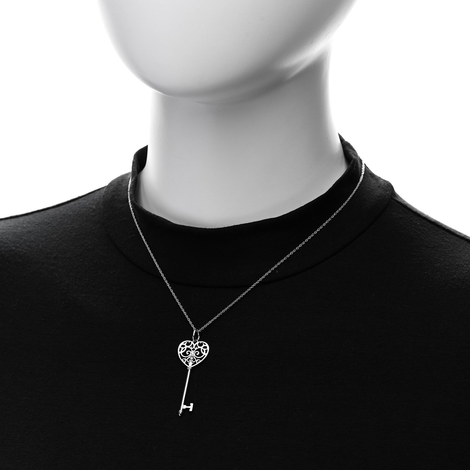 Tiffany 18K White Gold Diamond Enchant Heart Key Pendant Necklace 2 of 6
