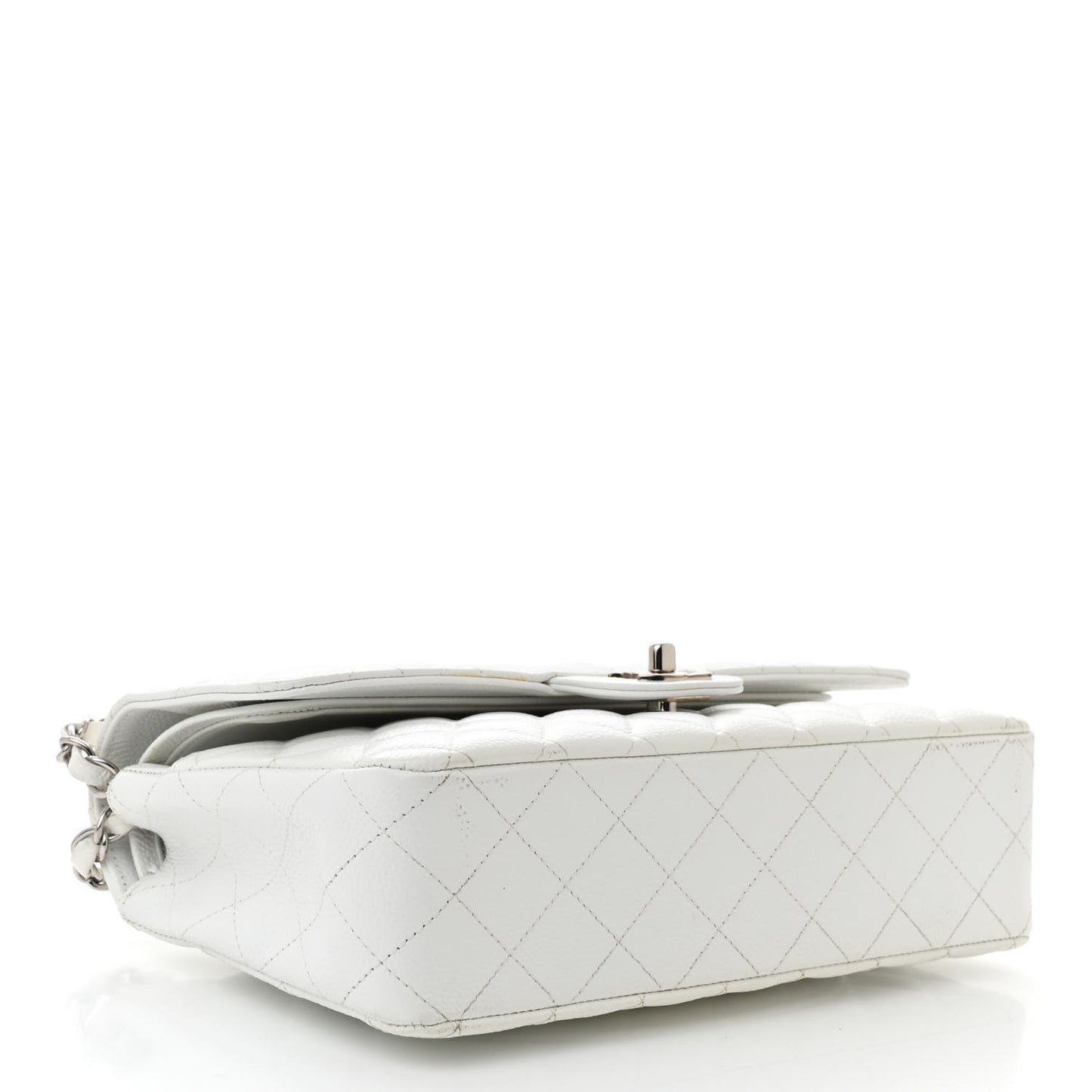 Caviar Quilted Medium Double Flap White