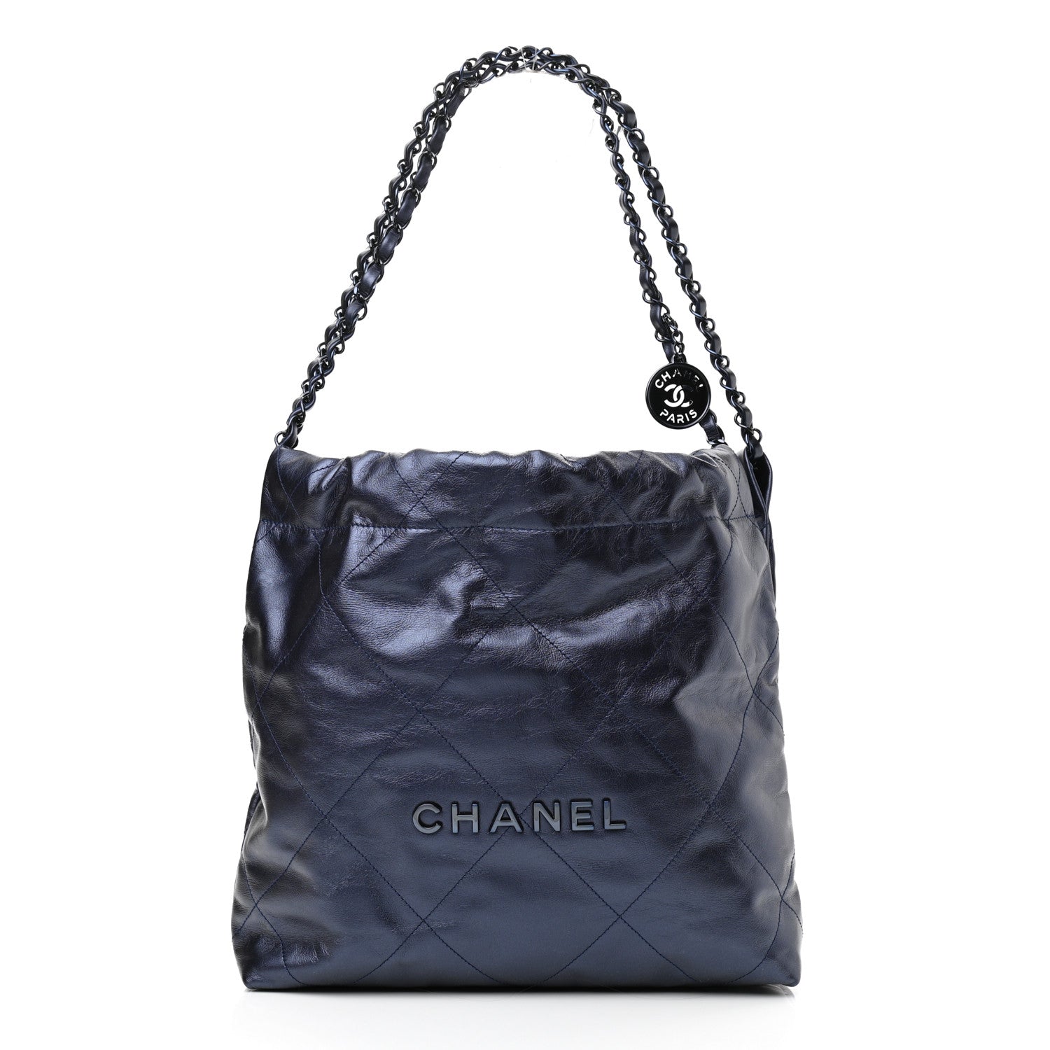 Chanel Metallic Calfskin Quilted Small Chanel 22 Navy Blue 3 of 11