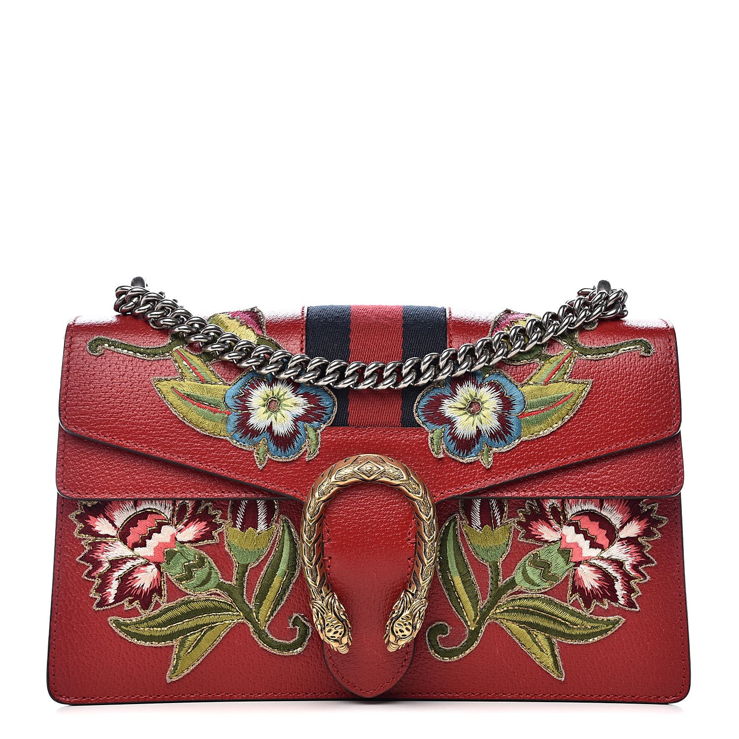 Gucci Calfskin Web Floral Embroidered Small Dionysus Shoulder Bag Hibiscus Red 1 of 11