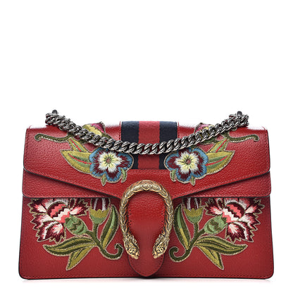 Gucci Calfskin Web Floral Embroidered Small Dionysus Shoulder Bag Hibiscus Red 1 of 11